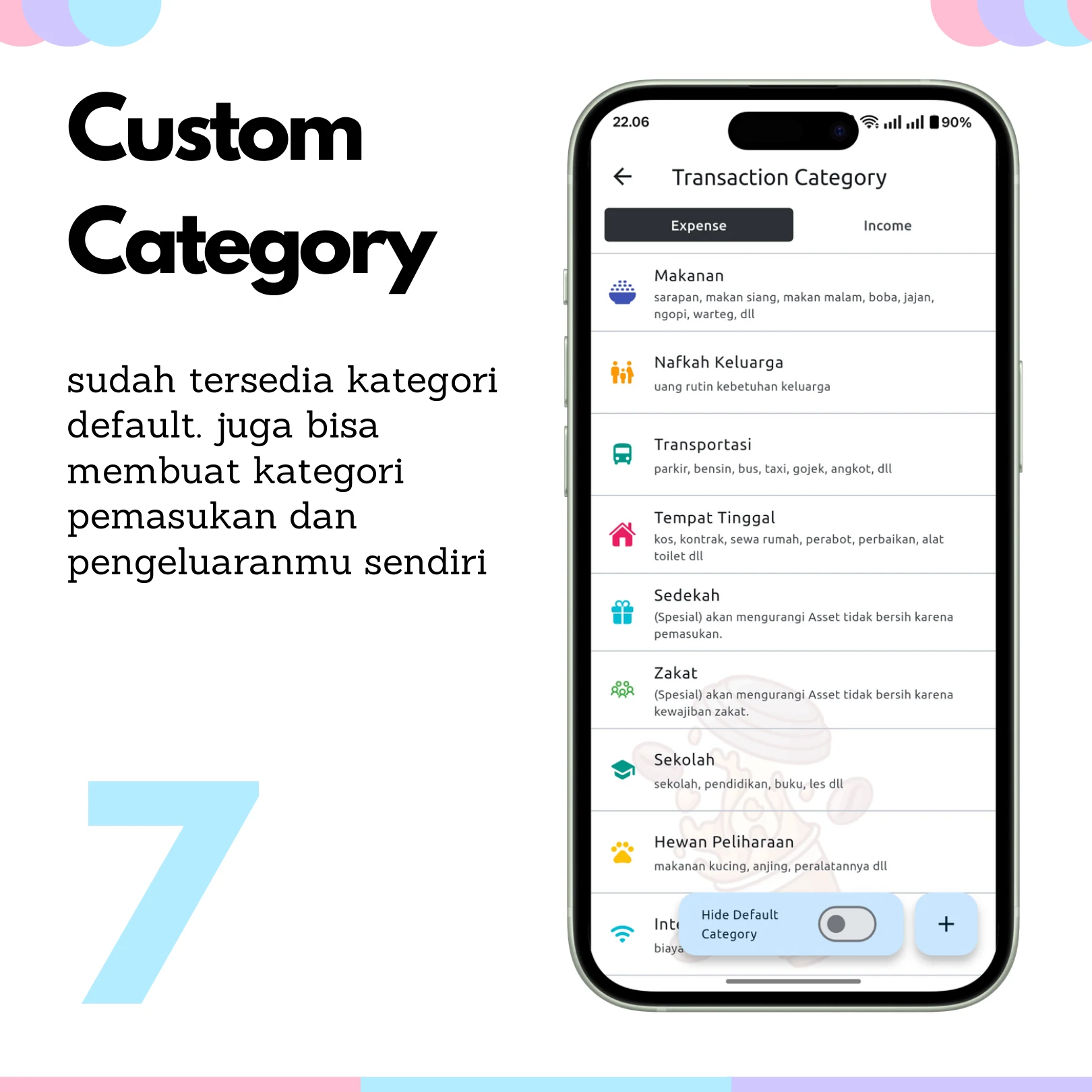 Rizqoo Feature Page 8 - Custom Income & Expense Categories